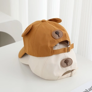 Kids baseball cap with bear ears and nose detail in caramel and beige colors