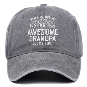 Vintage dark gray washed cotton baseball cap with Grandpa embroidery for birthdays