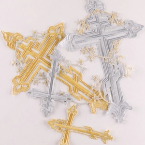 Medieval style cross embroidered patches in gold and silver metallic thread for clothes