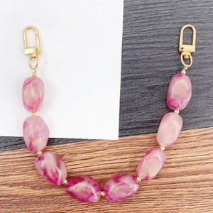 Pink irregular acrylic beaded handle chain with gold metal clasps for DIY phone cases