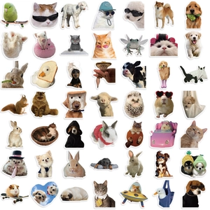 50-piece set of cartoon cat and dog meme waterproof PET stickers for laptops and guitars