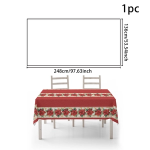 Detailed sizing chart for red poinsettia tablecloth showing 248x136cm dimensions