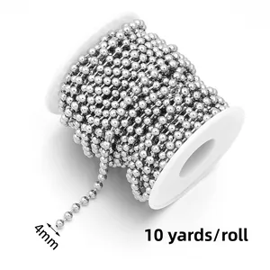 Macro shot of 4mm silver stainless steel ball chain on roll 10 yards length