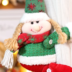 Weihnachts-Vorhanghalter mit Plüsch-Elf-Puppe in Grün und Rot für festliche Dekoration