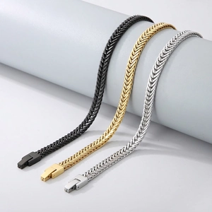 Collier Chaîne Franco Homme Acier Inoxydable Maille Épi Bijoux Hip Hop Avec Fermoir Carré Poli Style Urbain Unisexe