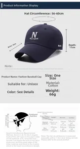 Detailed size chart showing adjustable 56-60cm head circumference for the cotton baseball cap