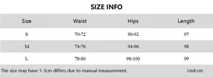 Detailed size chart for the leopard print skirt featuring waist and hip measurements