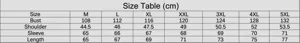 Detailed size chart for men's casual jacket showing bust, shoulder and sleeve measurements