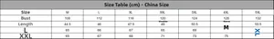 Detailed size chart for men's casual jacket showing bust, shoulder and sleeve measurements