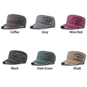 Classic washed cotton army caps in six colors with Youth embroidery and flat top design