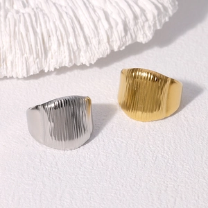 Stainless Steel Irregular Wrinkle Texture Open Ring For Women Adjustable Minimalist Vertical Stripe Geometric Jewelry