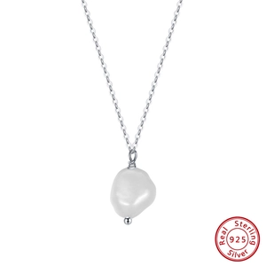 Baroque natural freshwater pearl pendant on 925 sterling silver chain for women
