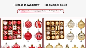 Detail of 6cm red and white Christmas balls with glitter and snowflake textures