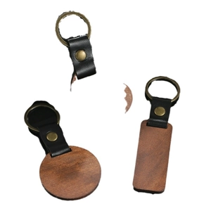 DIY walnut wood keychains with leather straps and vintage bronze metal rings