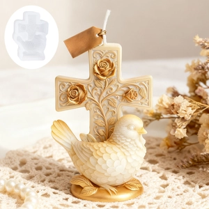 Molde de silicona de cruz con rosa y paloma para velas aromáticas hechas a mano