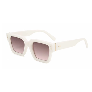 Retro square white sunglasses with thick frames and pink gradient lenses for women