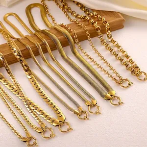 14K gold plated stainless steel chain necklaces set with spring ring clasps in various styles