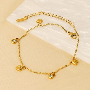 18K gold plated titanium bracelet featuring a heart pendant and clear zircon inlay