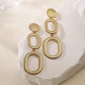 Chic 18K gold plated stainless steel geometric drop earrings with dotted texture design