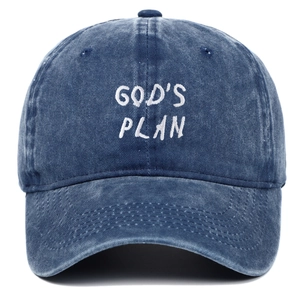 Casquette de baseball en coton délavé bleu marine avec broderie blanche GOD'S PLAN devant