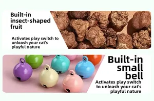 Detail of natural gall fruit and colorful metal bells for cat felt toys internal accessories