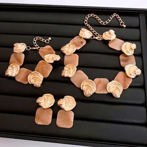 Necklace Bracelet And Earrings Jewelry Alloy Resin Marble Leopard Shell Design For Women With Silver Earring Post