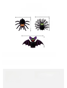 Detailed size chart for Halloween honeycomb hanging decorations with spider and bat dimensions