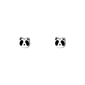 Cute S999 sterling silver panda stud earrings for women with minimalist black and white finish