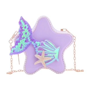 Sac bandoulière étoile violette pour fille avec queue de sirène, paillettes et perles