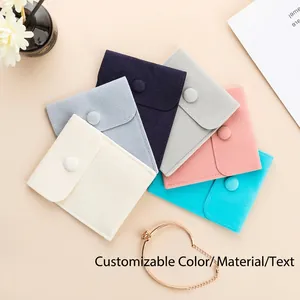 Velvet Jewelry Pouch Soft Microfiber Snap Button Storage Bag Anti Oxidation Necklace Ring Earring Travel Organizer Case