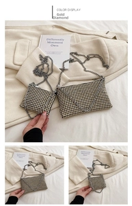 Size comparison of gold rhinestone chain bags for kids in large and small versions