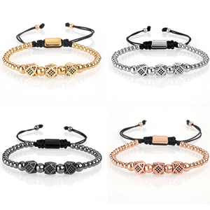 Detailed grid of men's braided bracelets in gold, silver, black, and rose gold finish