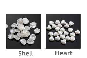 Detail of shell and heart shaped pearl acrylic beads for DIY jewelry making accessories