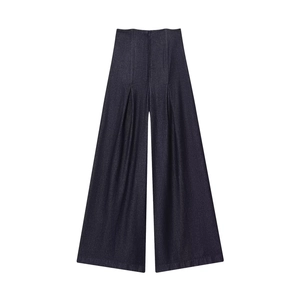 Women's high waist wide leg denim jeans in deep indigo blue with a loose silhouette