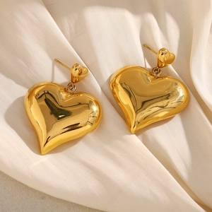 Hollow Double Heart Stud Earrings 18K Gold Plated Stainless Steel Large Pendants French INS Style Jewelry For Women