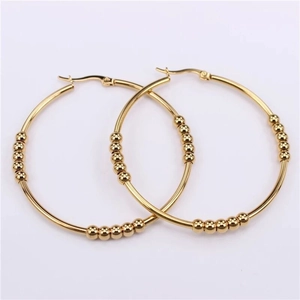 Stainless Steel Hoop Earrings With Round Beads Minimalist Geometric Simple Style Jewelry For Women Fashion Accessory