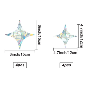 Diamond-shaped rainbow prism window film in 6 and 4.7 inch sizes for home sun-catcher decor