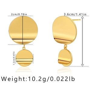 Detailed size specifications for gold double circle layered earrings in inches and grams