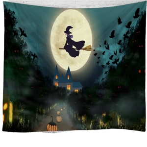Halloween wandkleed met heks, volle maan en pompoenen voor slaapkamer decoratie