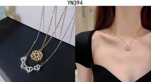 Magnetic folding clover heart necklace in gold and silver finish with zircon stones