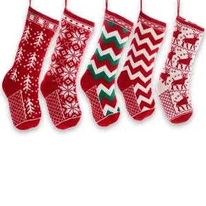 Knitted Christmas Stockings Reindeer Snowflake Patterns Hanging Festive Candy Gift Bags Holiday Home Decor