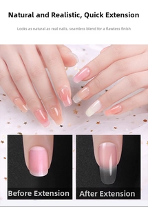 Detail view of pink nail extension gel showing natural length before and after effect