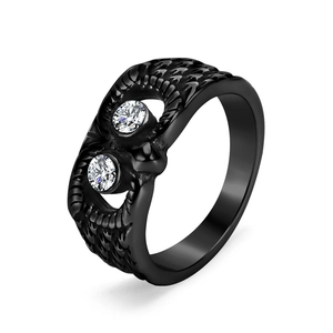 Vintage black stainless steel owl ring with sparkling gem eyes for men and women