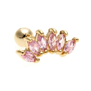 Pink marquise zircon stainless steel cartilage stud earring with golden crown design