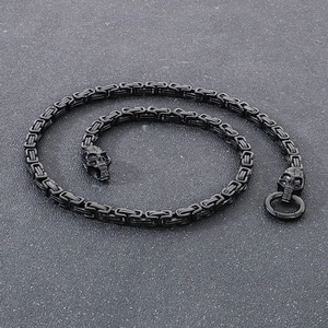 Men's hip hop skull Byzantine chain necklace in black stainless steel finish