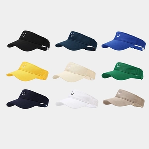 Smiley Face Embroidery Cotton Sun Visor Hat Empty Top Adjustable Outdoor Breathable Casual Sunshade Cap