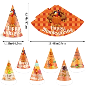 Thanksgiving party paper hats with Happy Thanksgiving print and detailed size dimensions