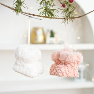 Mini Plush Snow Boots Christmas Tree Hanging Ornaments Faux Fur Winter Holiday Party Home Decor Pink White Novelty