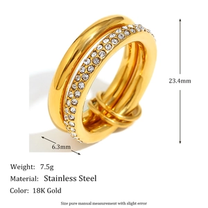 Classic double-layer 18K gold-plated stainless steel ring with micro-pave crystals