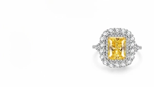Detail view of S925 sterling silver ring featuring a 3-carat yellow radiant cut gemstone